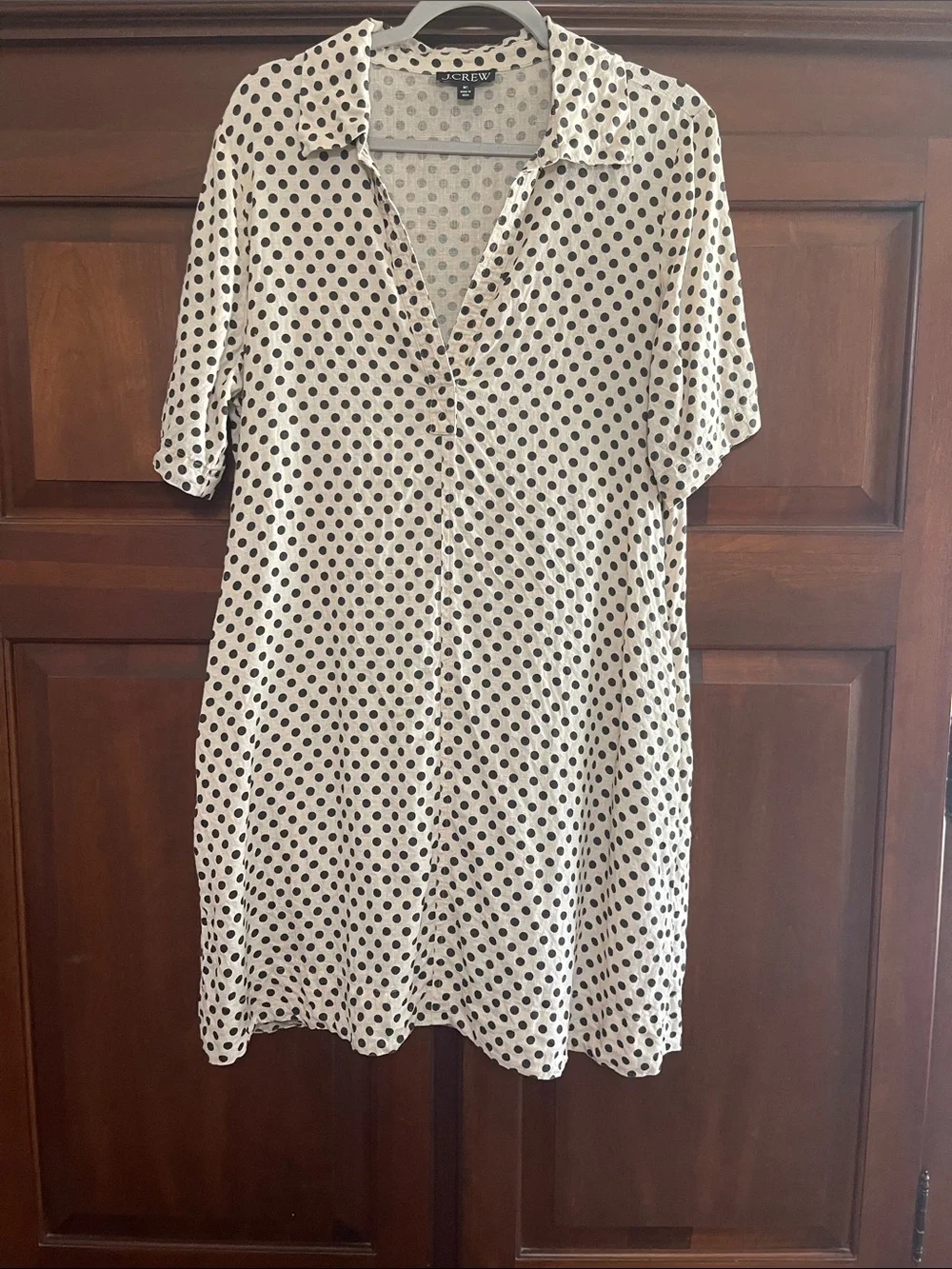 J. Crew Linen Shirt Dress with Black Polka Dots